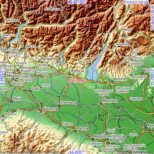 Topographic map of Molinetto