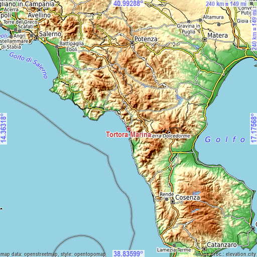 Topographic map of Tortora Marina