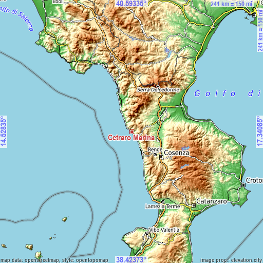 Topographic map of Cetraro Marina