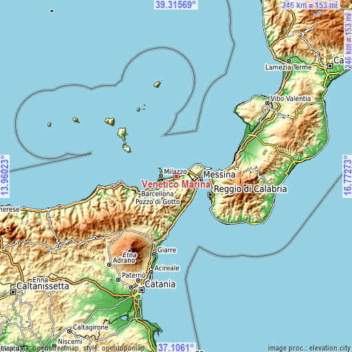 Topographic map of Venetico Marina
