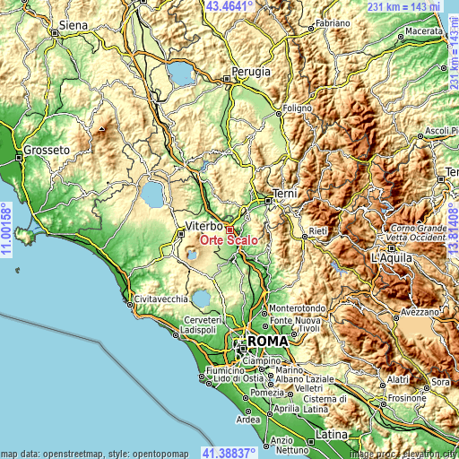 Topographic map of Orte Scalo