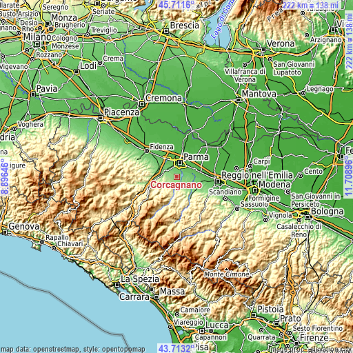 Topographic map of Corcagnano