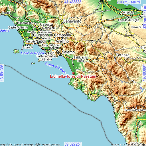 Topographic map of Licinella-Torre di Paestum