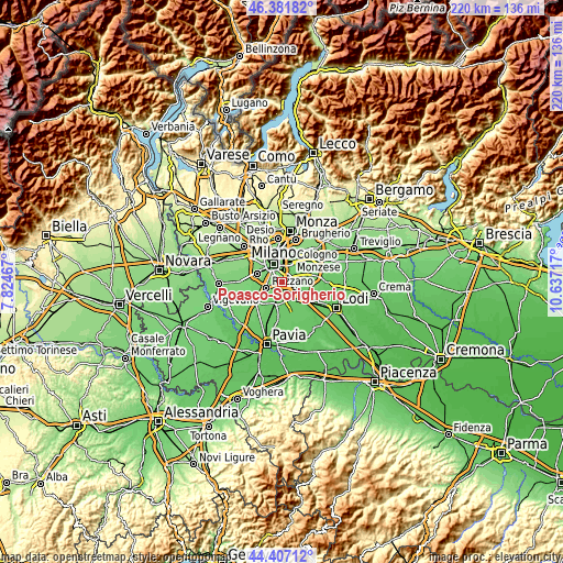Topographic map of Poasco-Sorigherio