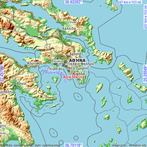 Topographic map of Agía Marína