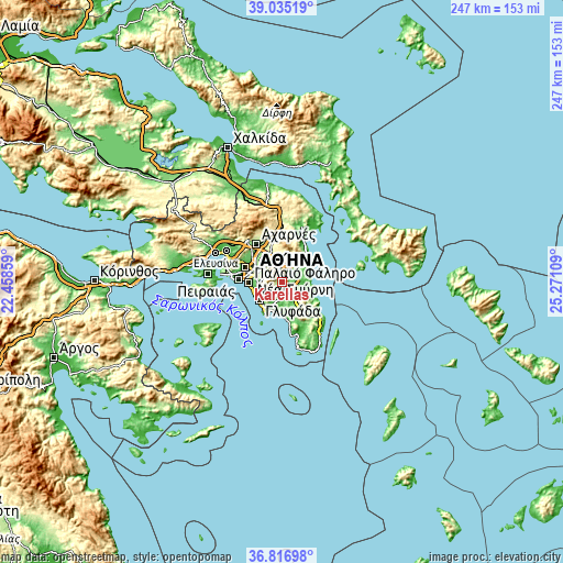 Topographic map of Karellás