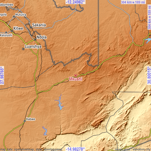 Topographic map of Mkushi
