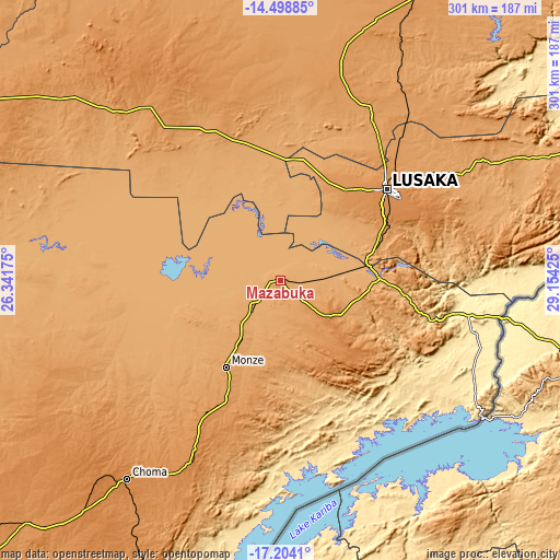 Topographic map of Mazabuka