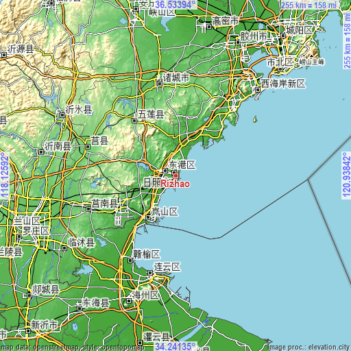 Topographic map of Rizhao