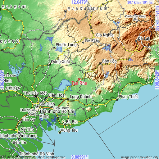 Topographic map of Tân Phú