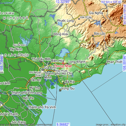 Topographic map of Thống Nhất