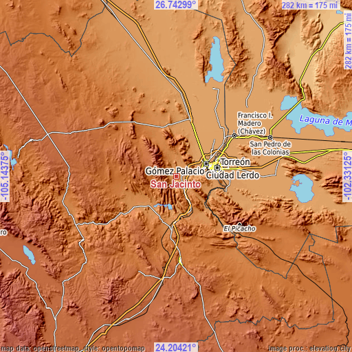 Topographic map of San Jacinto