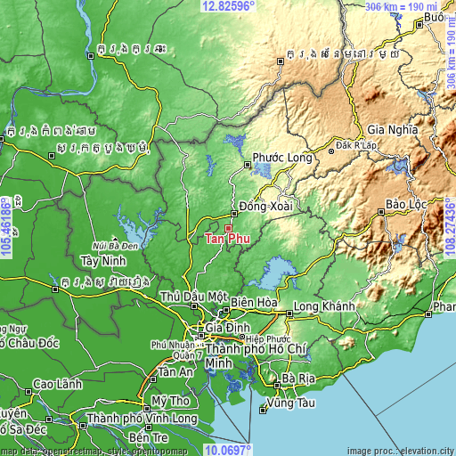 Topographic map of Tân Phú