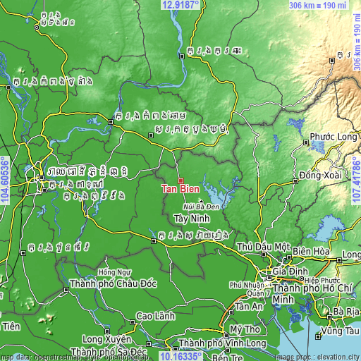 Topographic map of Tân Biên