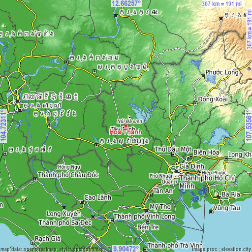 Topographic map of Hòa Thành