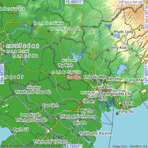 Topographic map of Gò Dầu