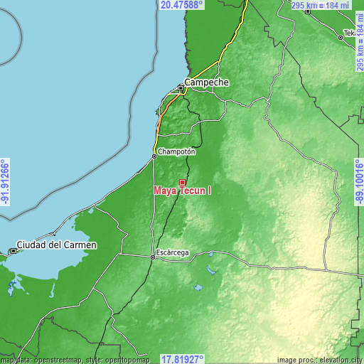 Topographic map of Maya Tecún I