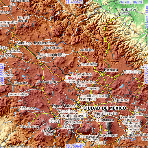 Topographic map of Teocalco