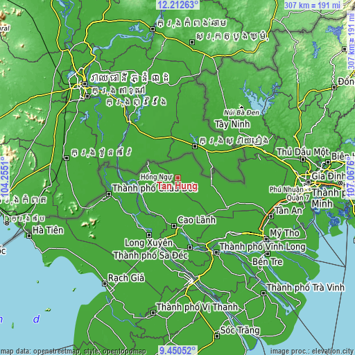 Topographic map of Tân Hưng