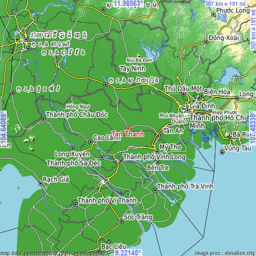 Topographic map of Tân Thạnh