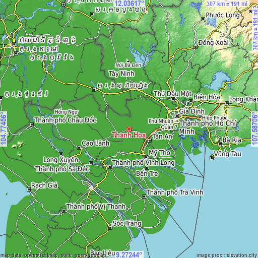 Topographic map of Thạnh Hóa
