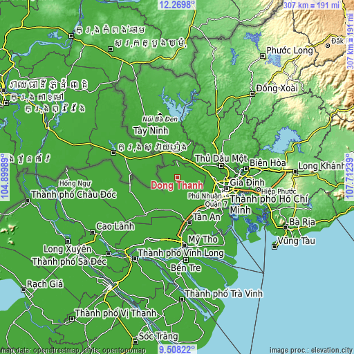 Topographic map of Đông Thành