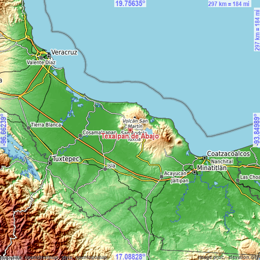 Topographic map of Texalpan de Abajo