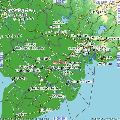 Topographic map of Mỹ Phước