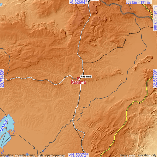 Topographic map of Kasama