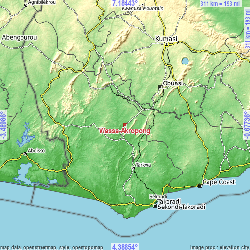 Topographic map of Wassa-Akropong