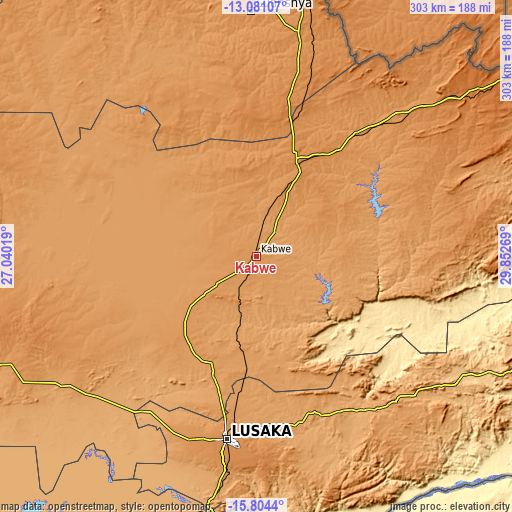Topographic map of Kabwe