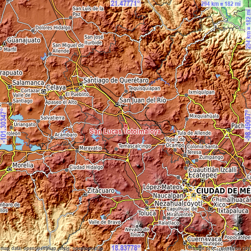 Topographic map of San Lucas Totolmaloya