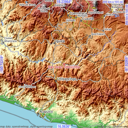 Topographic map of San Juan Totolcintla