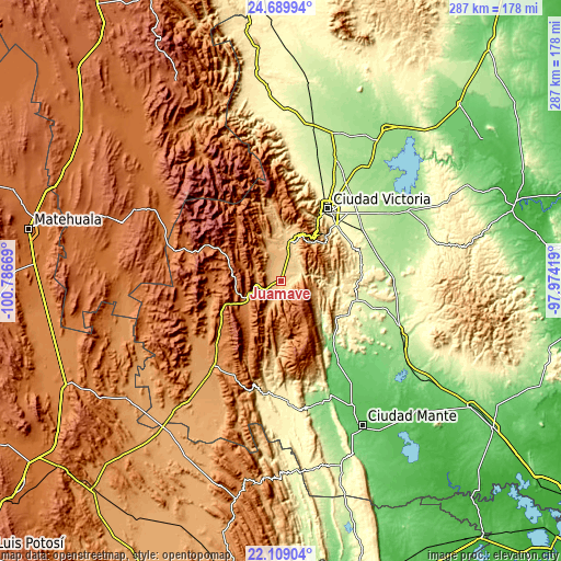 Topographic map of Juamave