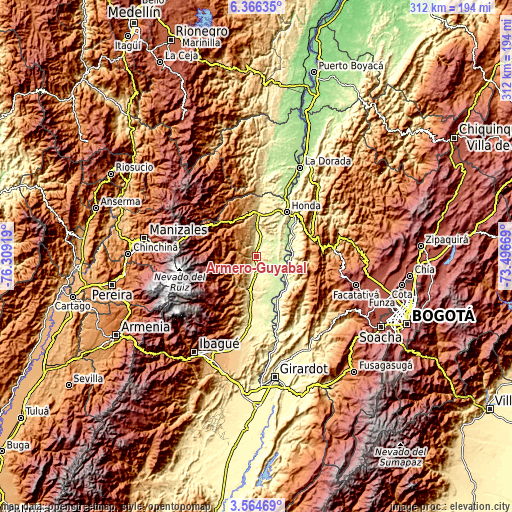 Topographic map of Armero-Guyabal
