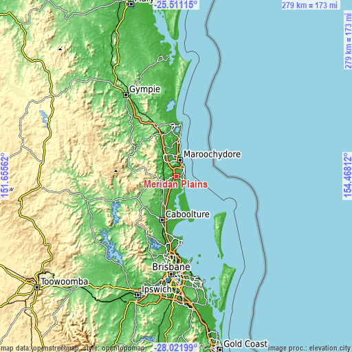 Topographic map of Meridan Plains