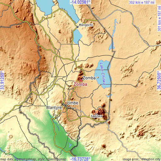 Topographic map of Zomba