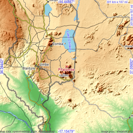 Topographic map of Phalombe