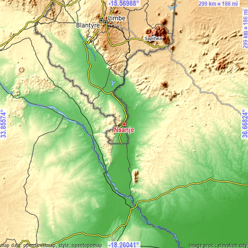 Topographic map of Nsanje