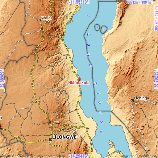 Topographic map of Nkhotakota