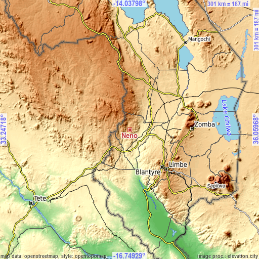 Topographic map of Neno