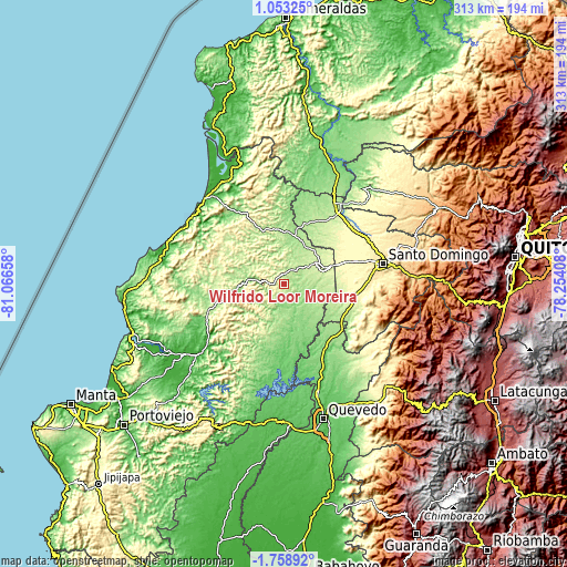 Topographic map of Wilfrido Loor Moreira