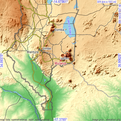 Topographic map of Mulanje