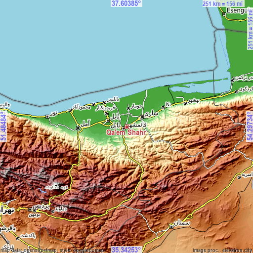 Topographic map of Qā’em Shahr