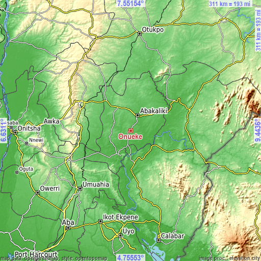 Topographic map of Onueke