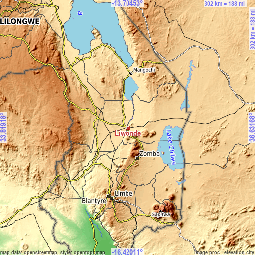 Topographic map of Liwonde