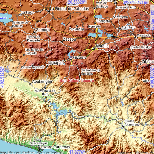 Topographic map of San Rafael Tecario