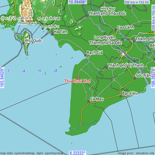 Topographic map of Thứ Mười Một