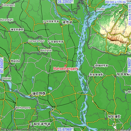 Topographic map of Mahasthangarh