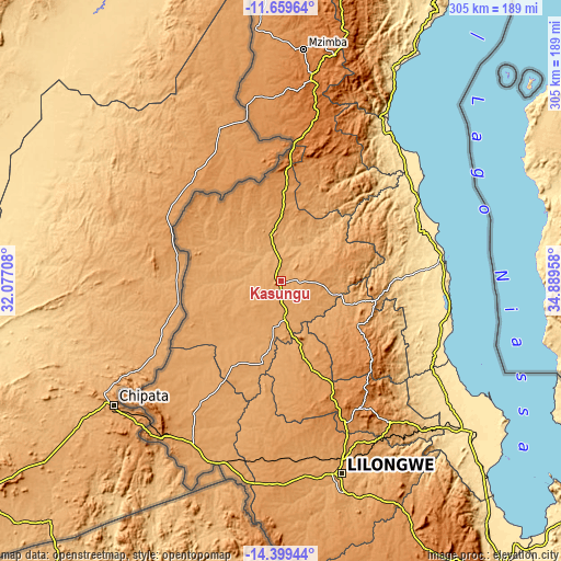 Topographic map of Kasungu